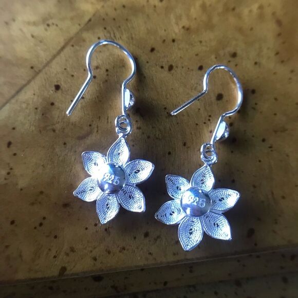 Sterling Silver Flower Earrings - Picture 4 of 6